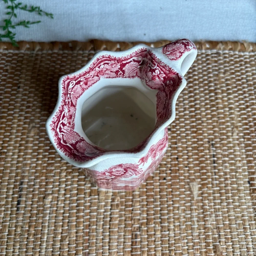 Vintage Mason's Ironstone England Vista Pink Red Transferware Creamer Pitcher